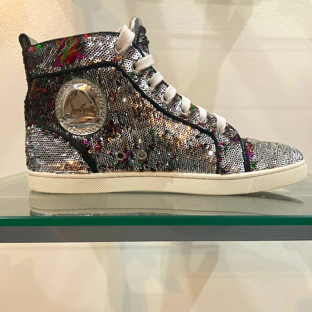 Christian Louboutin Bip Bip Orlato Flat Womens Sequin Sneakers SZ 37.5